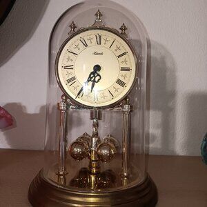 Hermle Quartz Anniversary Clock w/Plastic Dome-Made in Germany Works Tested